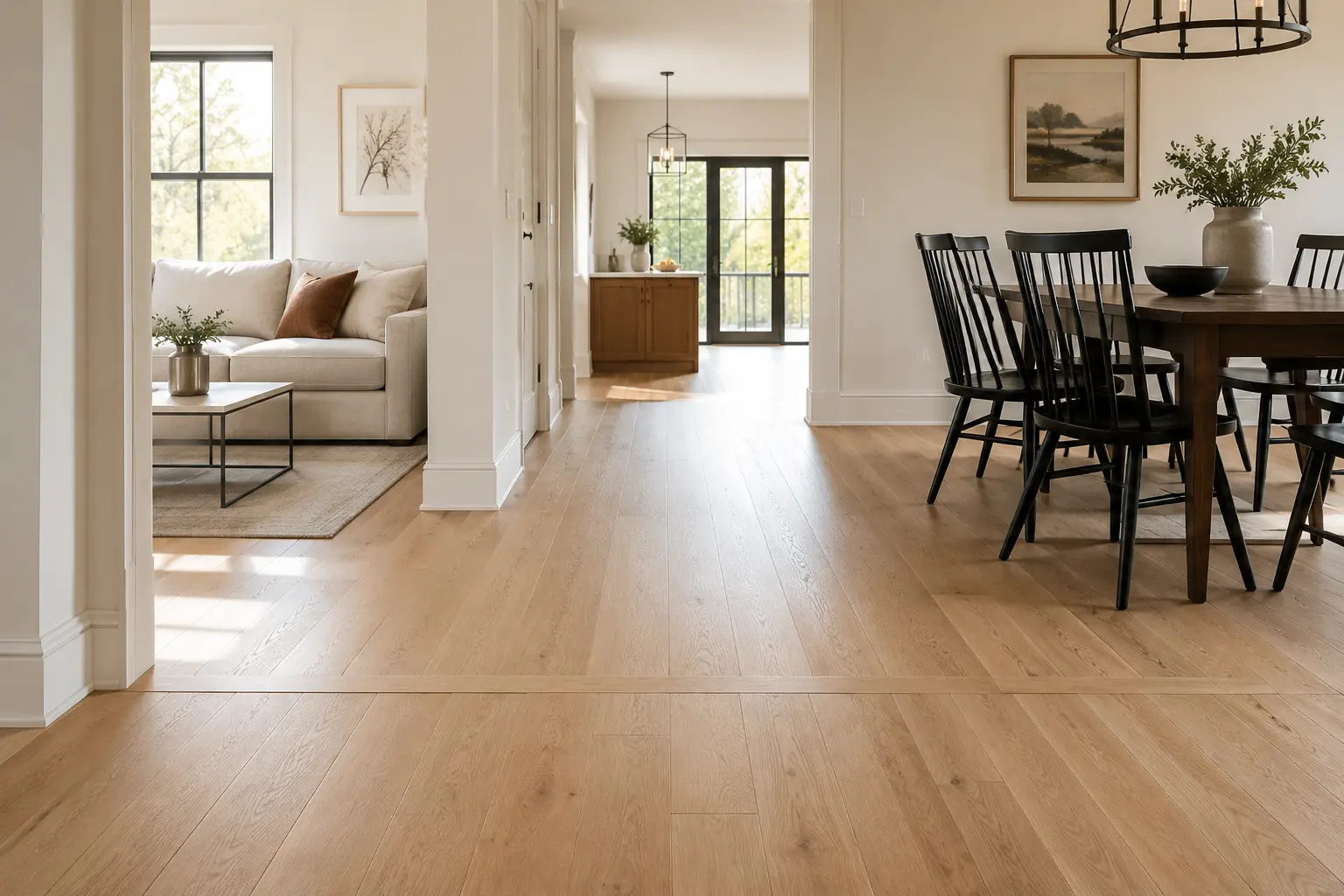 Finished living area with wood flooring
